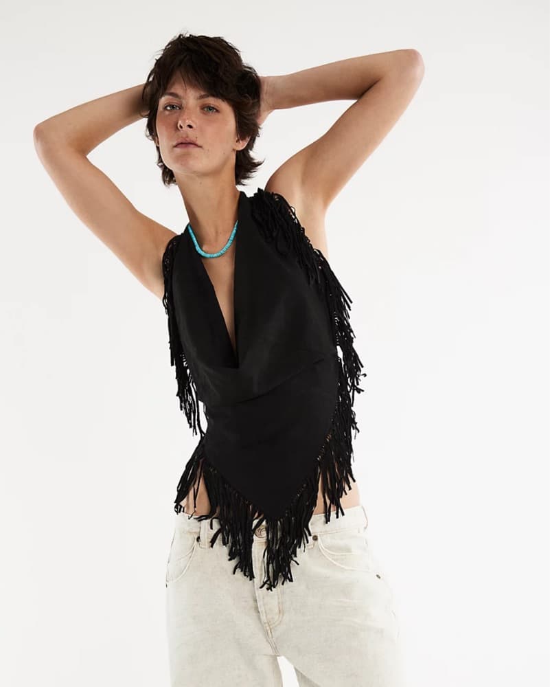 Understated Leather Black Fringe Top - Image 2
