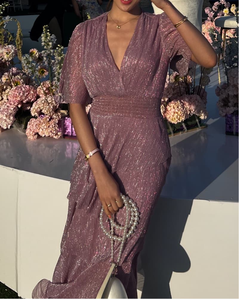 Maje Pink Shimmer Midi Dress - Image 1