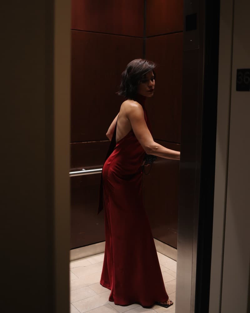 Burgundy Satin Open Back Dress - Image 2