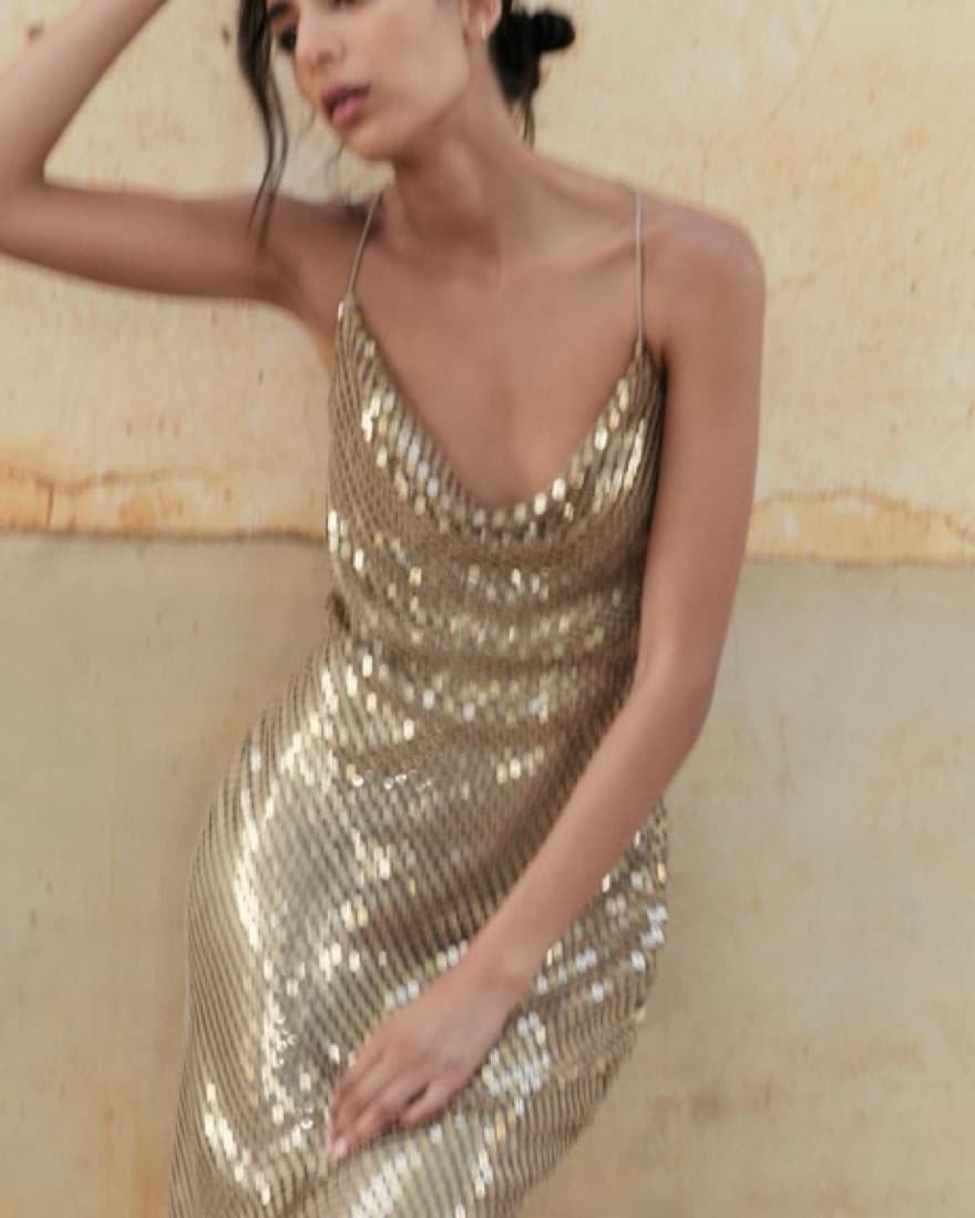 Zara Gold Midi Dress - Image 2
