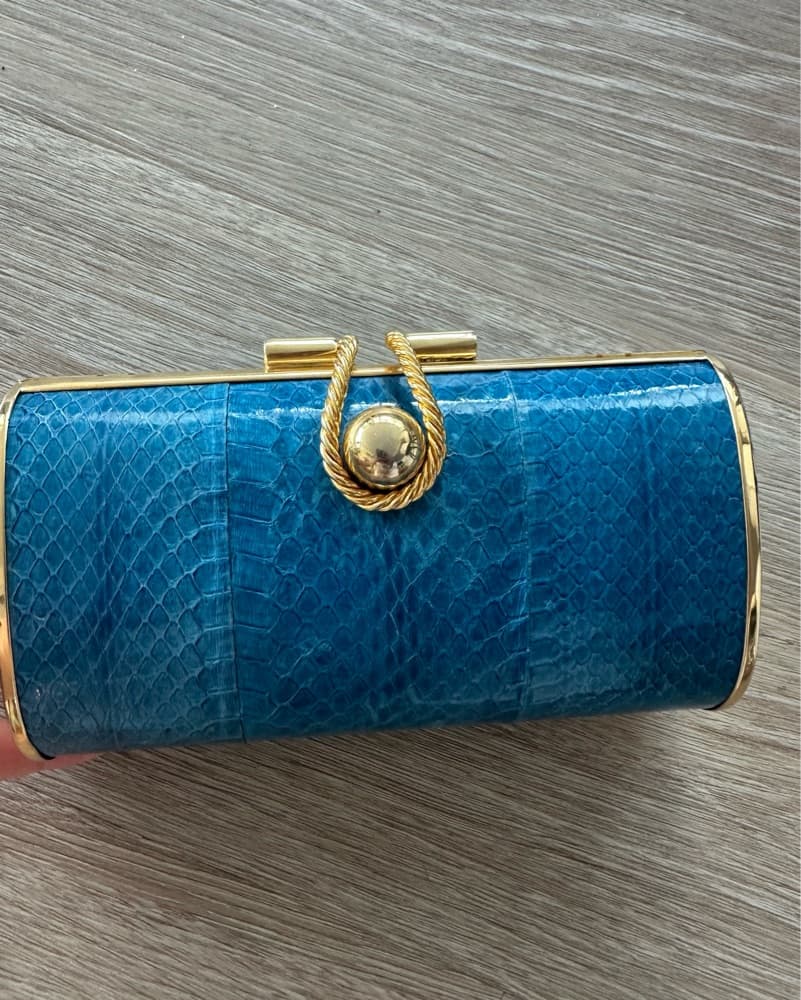 Italian Blue Clutch with Gold Accents - Image 1