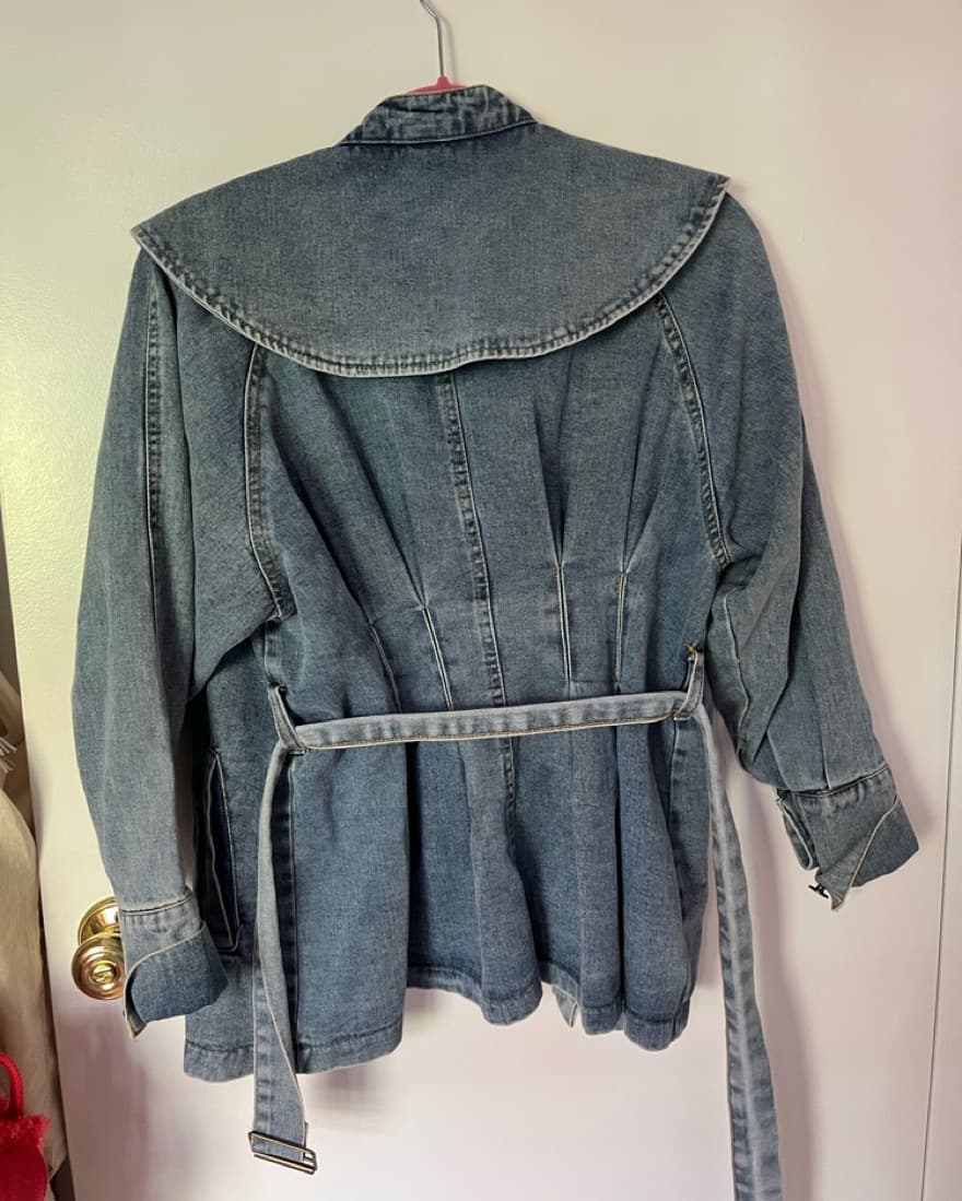 Denim Jacket With Pearl Detailing  - Image 5