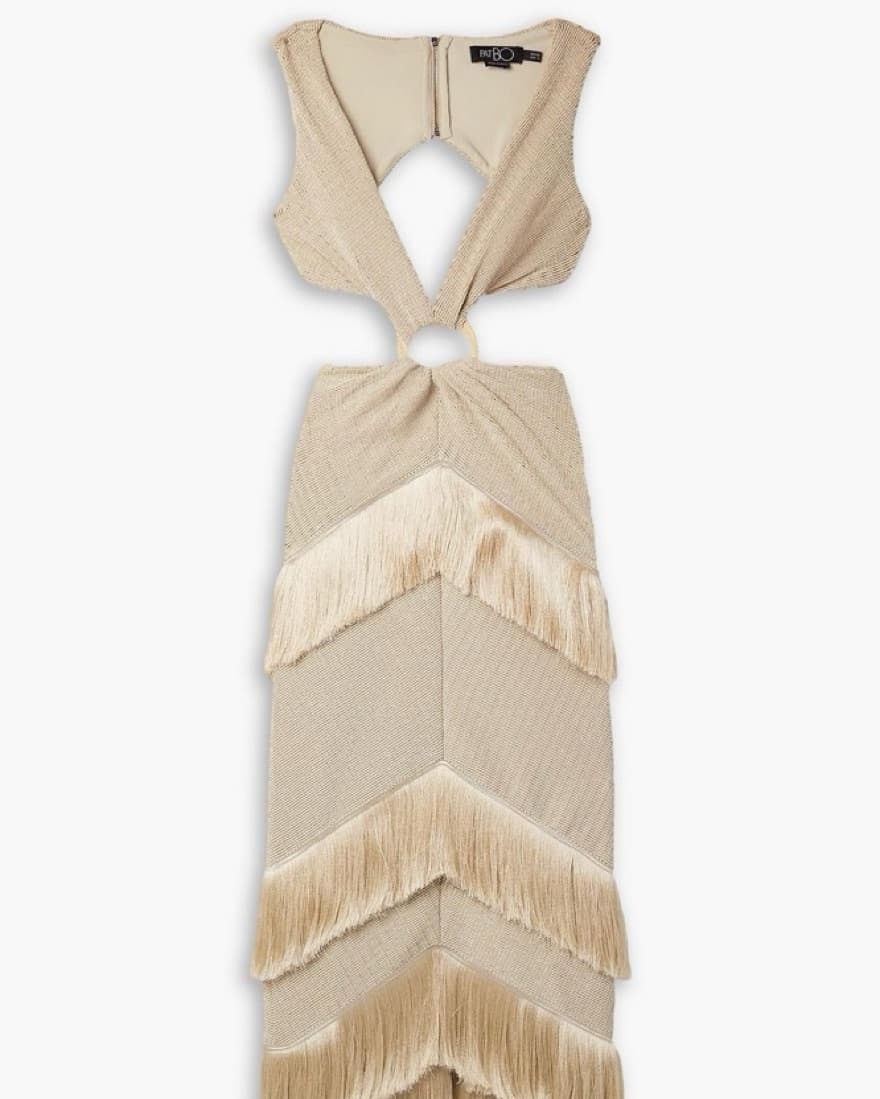 PatBo Metallic Cut-Out Fringe Midi Dress - Image 2