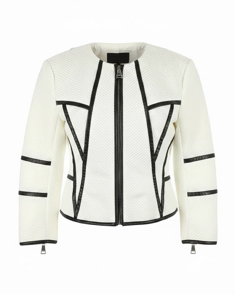 BEBE WHITE AND BLACK LEATHER JACKET - Image 1