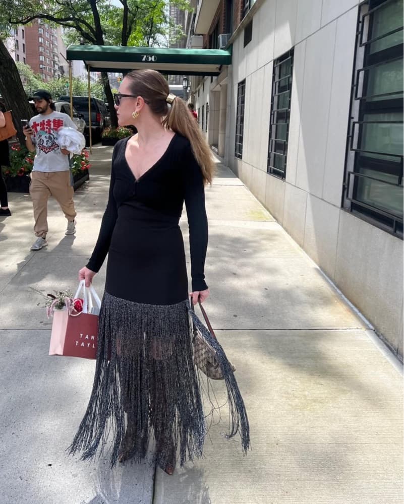 Chic Black Fringe Midi Dress - Image 1
