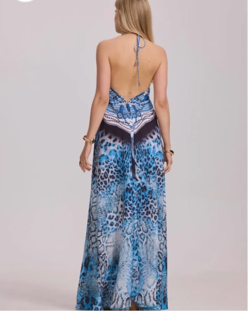 Vibrant Leopard Blue Print Maxi Dress - Image 5