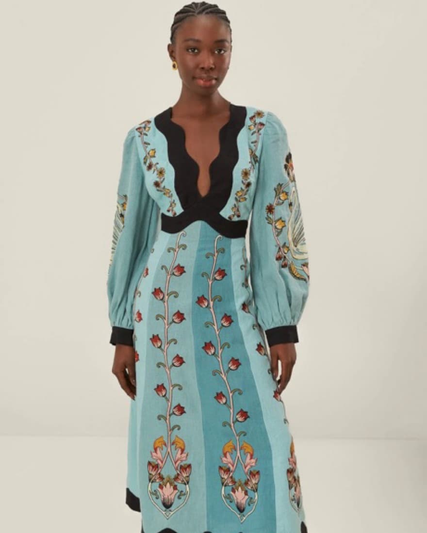 Blue Flowing Embroidered Farm Rio Dress  - Image 3