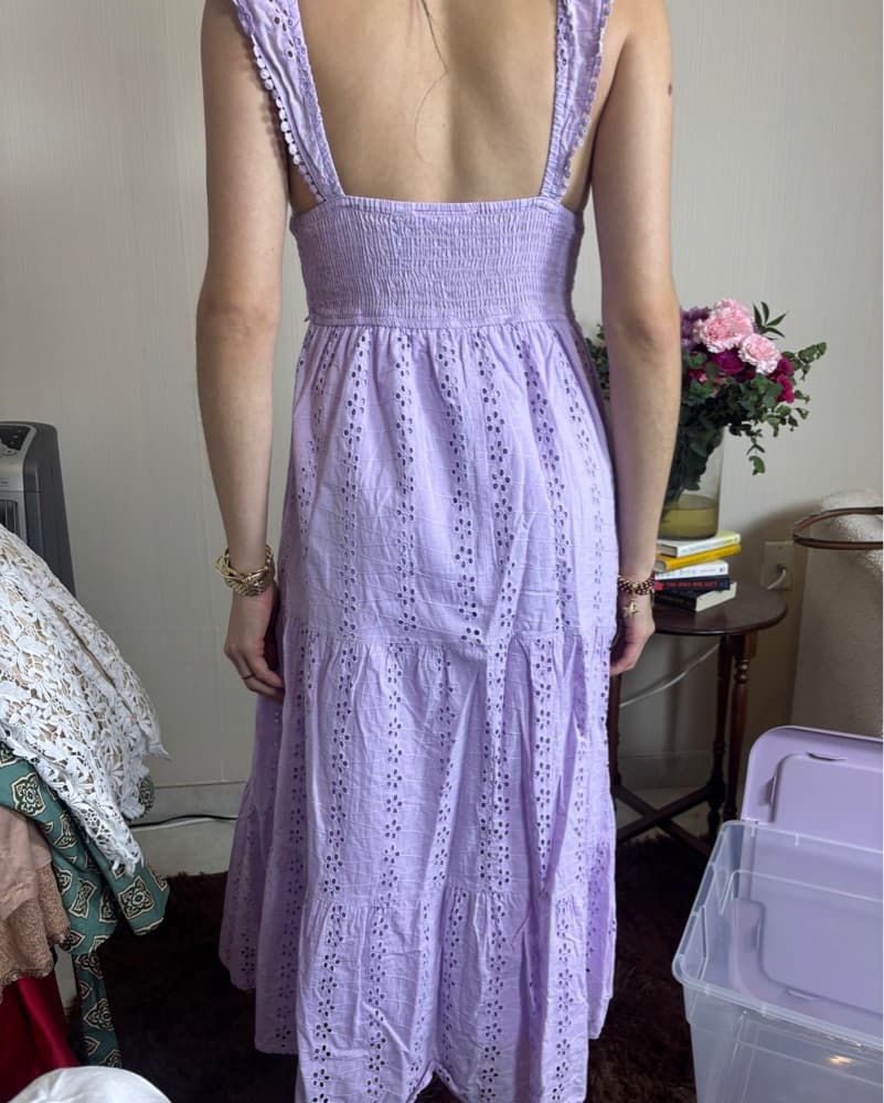 Purple Eyelet Crochet Long Dress  - Image 5