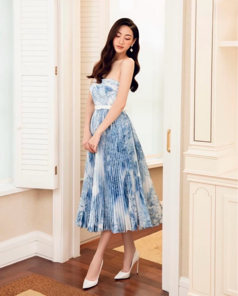 White Plan Formal White And Blue Dress - Image 2