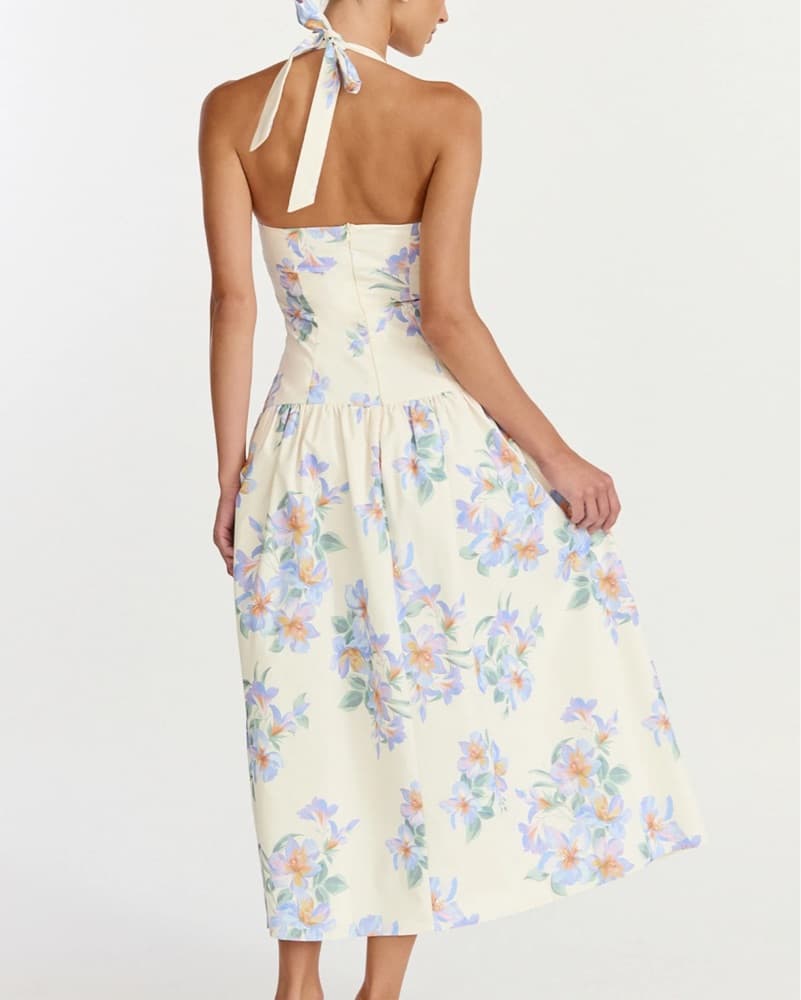 Vibrant Floral Halter Midi Dress - Image 1