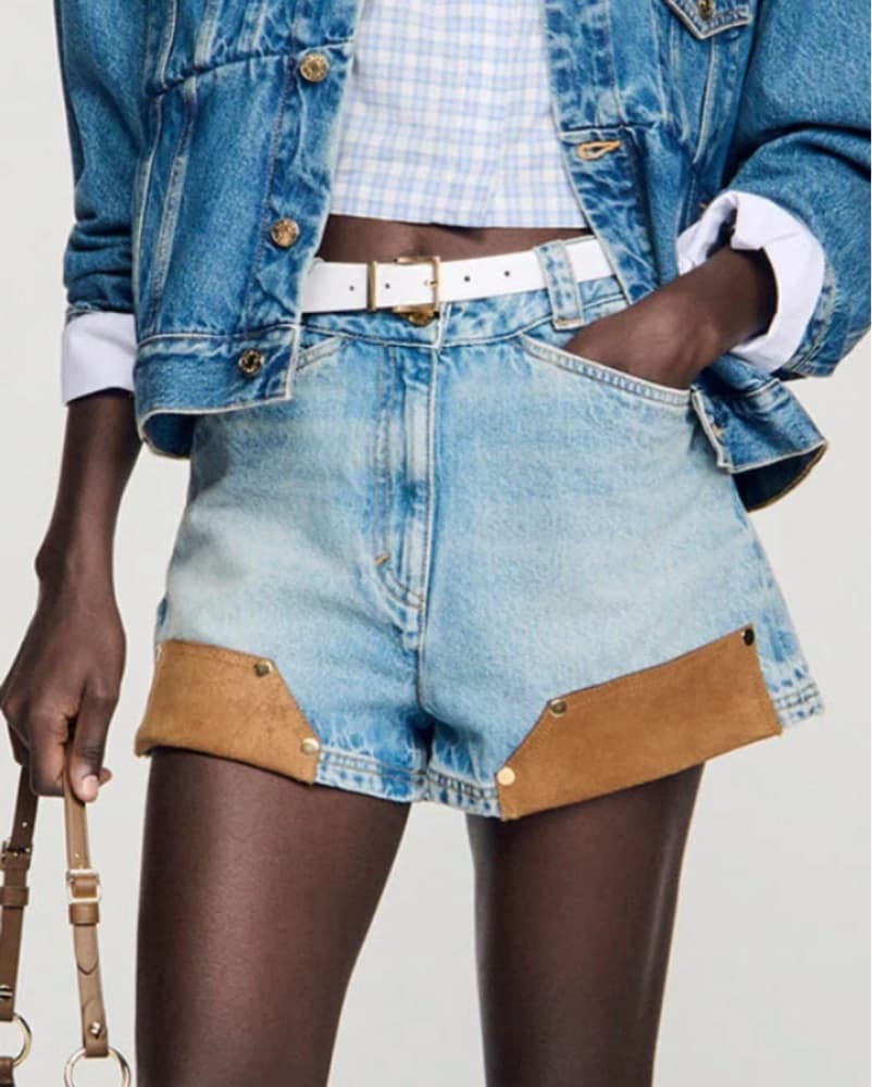 Sandro Denim & Suede Shorts - Image 1