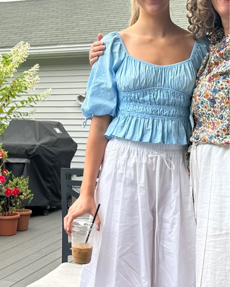 Staud Faye Blue Puff Sleeve Blouse - Image 4