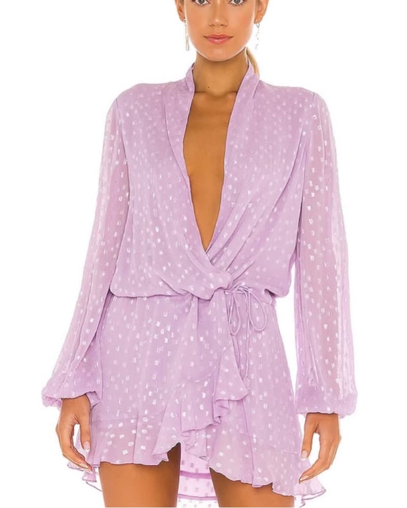 Dreamy Lavender Polka Dot Tie-Waist Mini Dress - Image 1