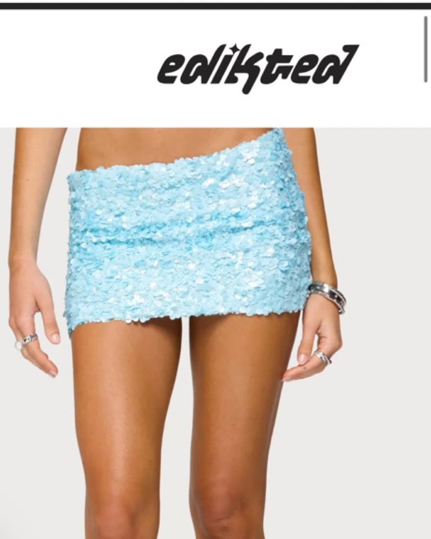 Sparkling Blue Sequin Mini Skirt - Image 2