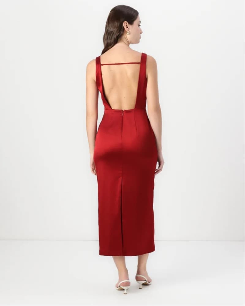 Petite High Neck Satin Sculpt Midi Dress - Image 1