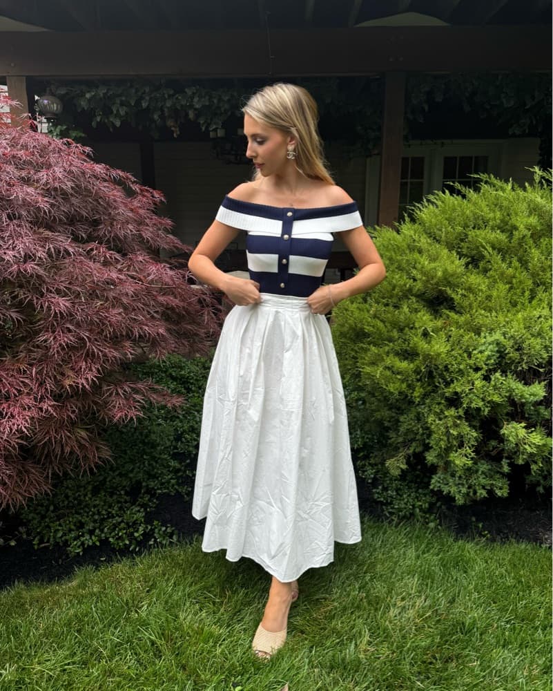 Nautical Off The Shoulder Midi Dress  - Image 5