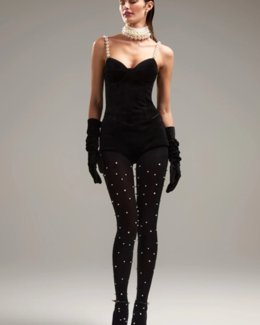 M Velvet Shorts with Pearl Accents Tight - Image 2