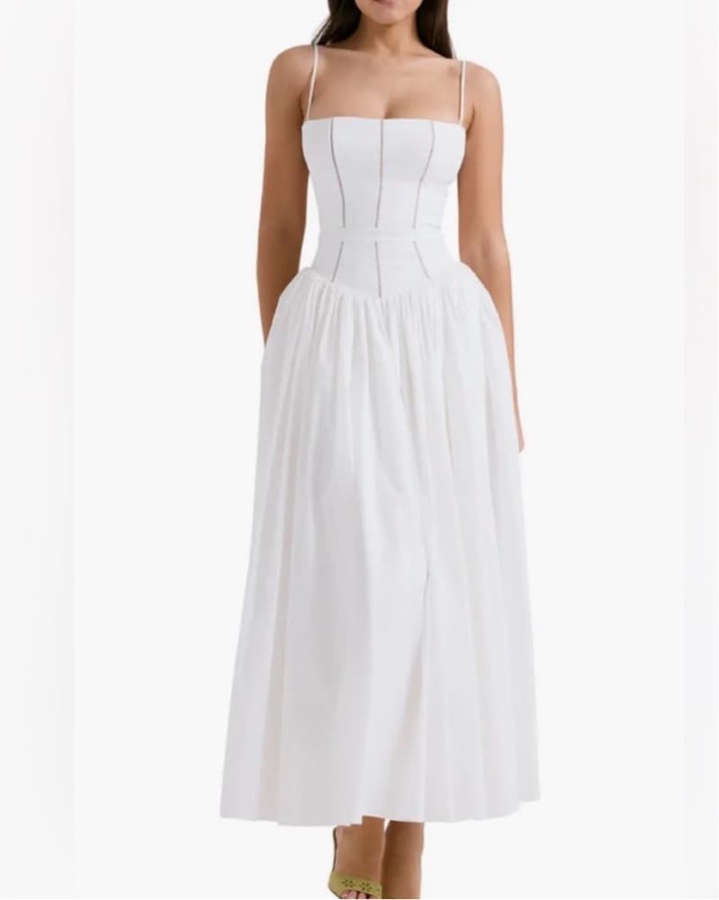 YSABELLA White Cotton Maxi Sundress  - Image 1