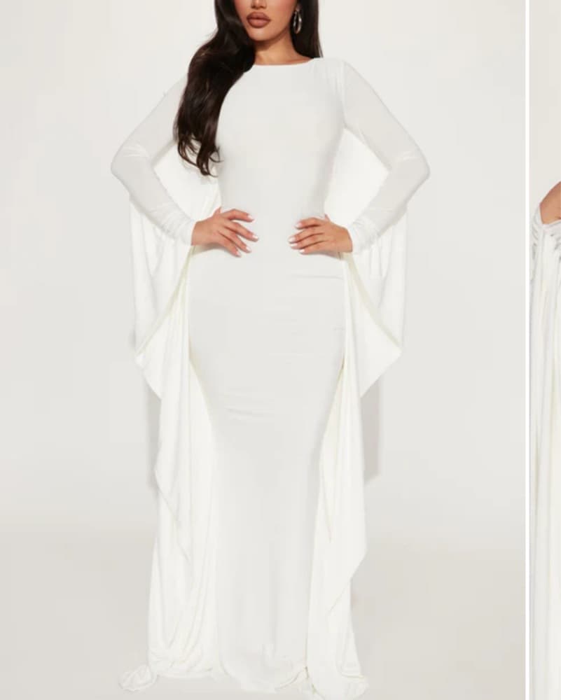 White Long Wing Sleeve Gown  - Image 1