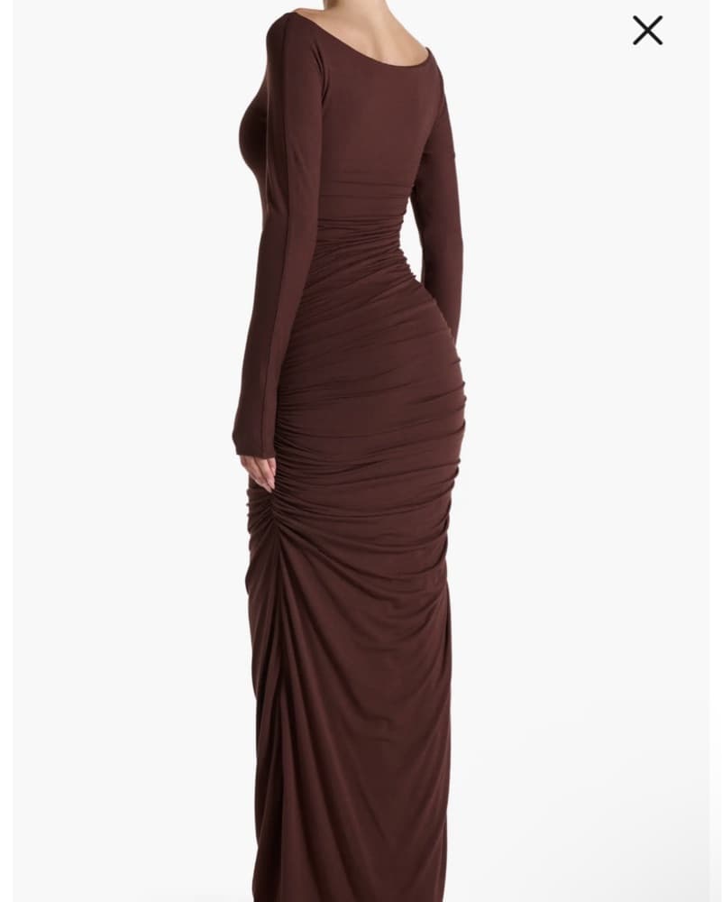 Brown Ruched Maxi Dress - Image 4