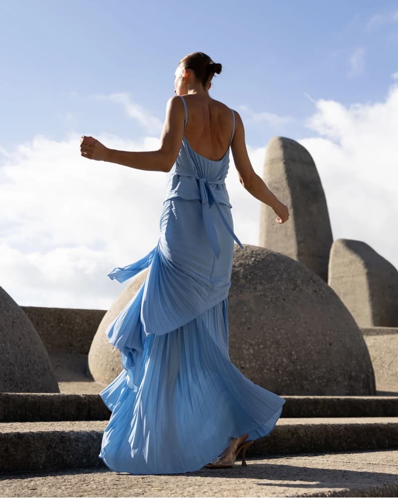 Blue Pleated Gown - Image 2