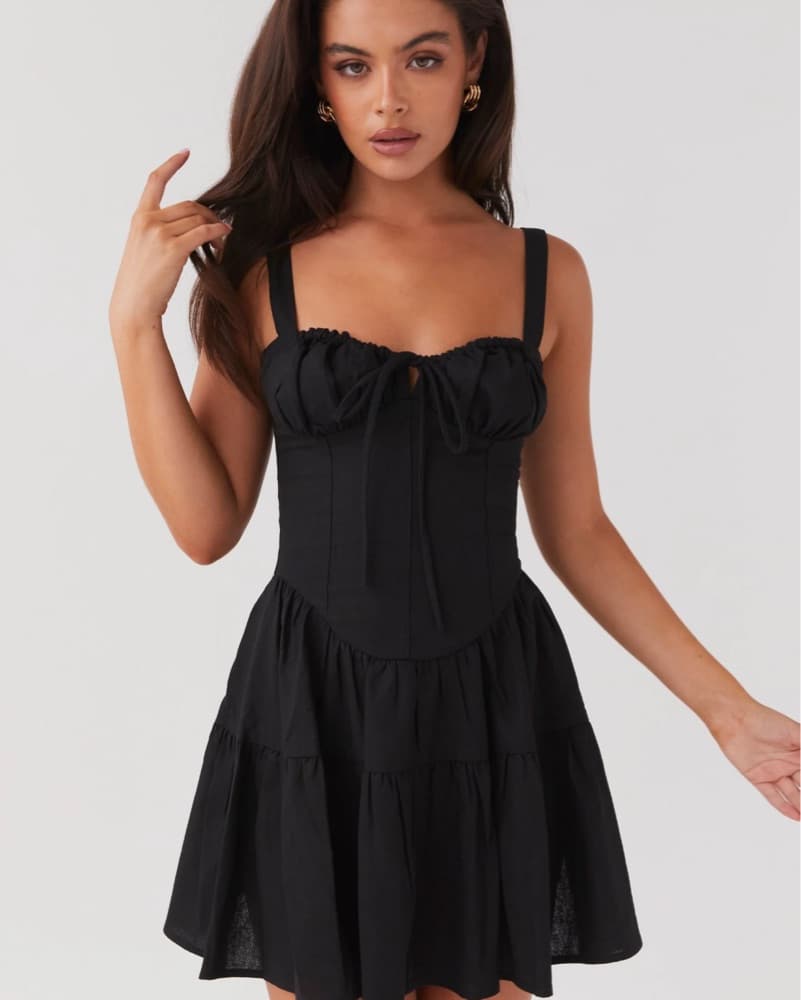 Lucie Linen Mini Dress In Black - Image 1