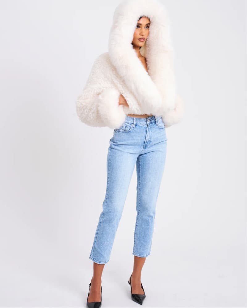 Miss Circle White Cropped Fur Jacket - Image 3