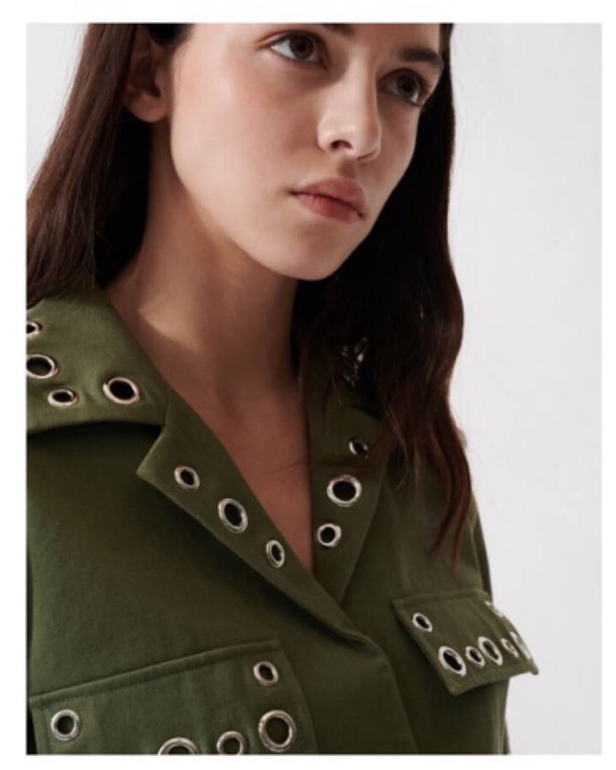 Maje Ramil Khaki Safari Dress w/Eyelets - Image 3