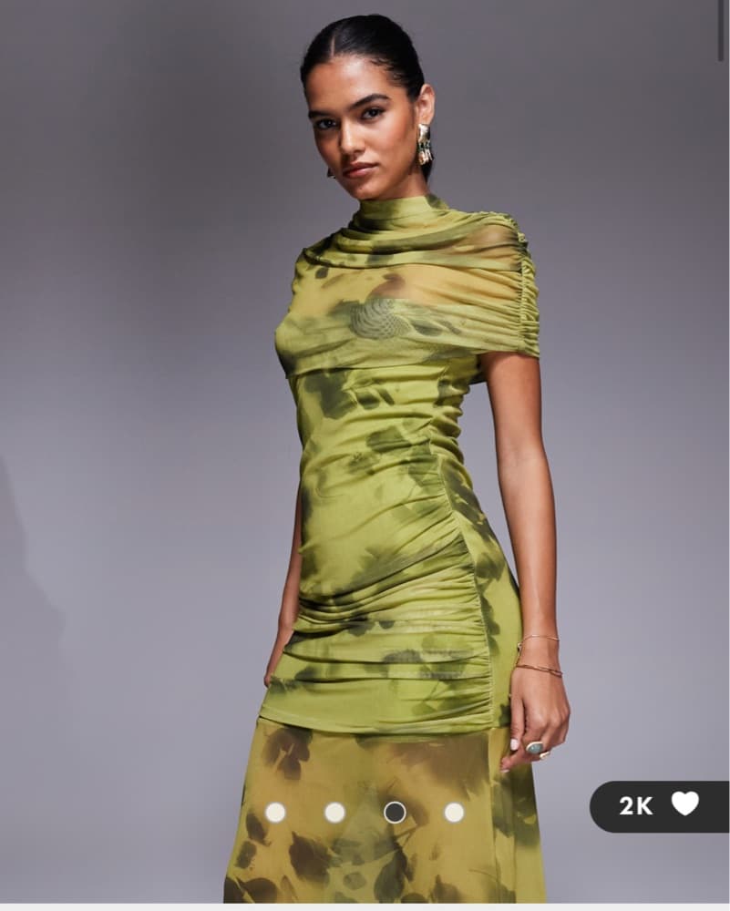 ASOS Green Mesh Overlay Dress - Image 2