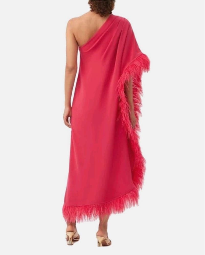 Largo One-Shoulder Feather Trim Caftan  - Image 2