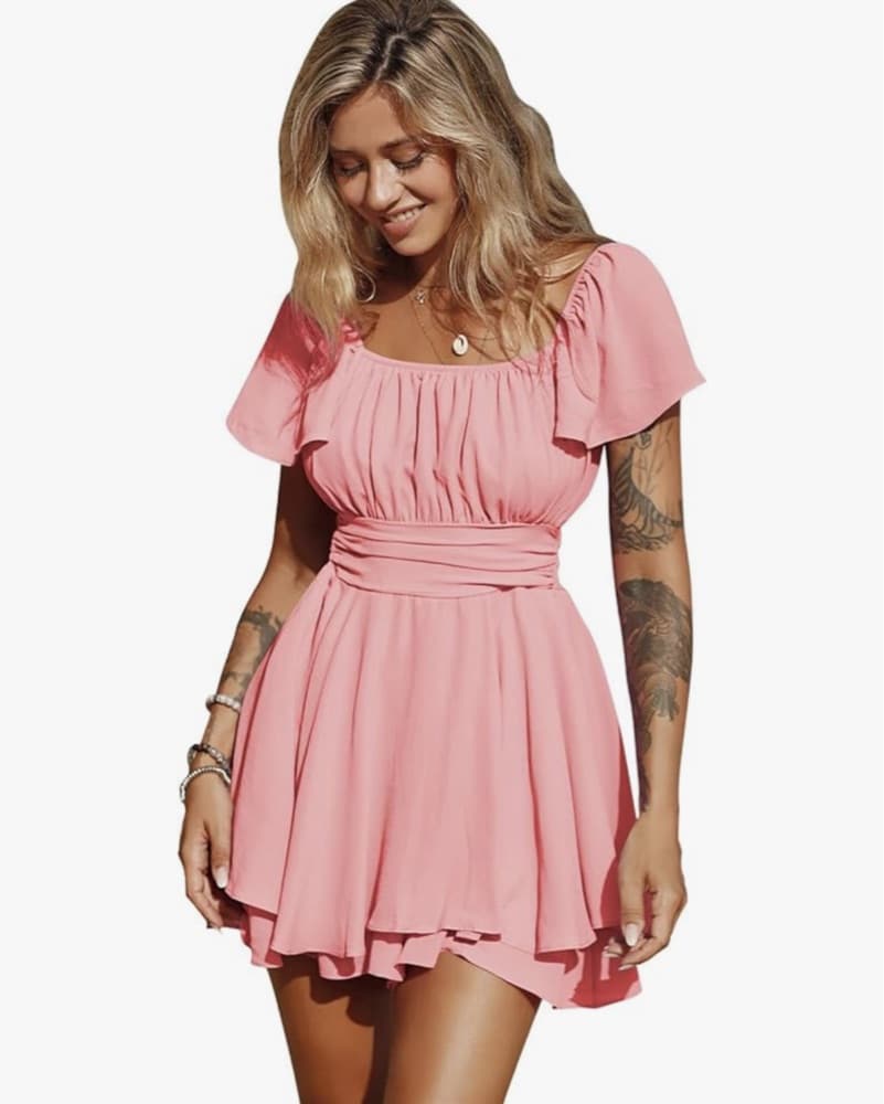 Charming Pink Puff Sleeve Dress - Image 1