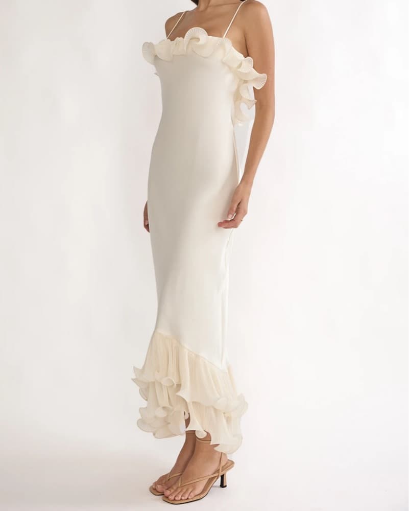 Low Back Ruffle Trim Maxi Dress Oyster - Image 6