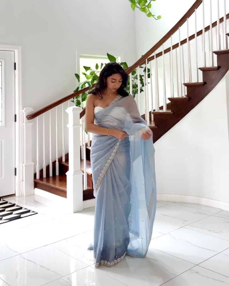 Powder Blue Saree - Indian/South Asian - Image 3