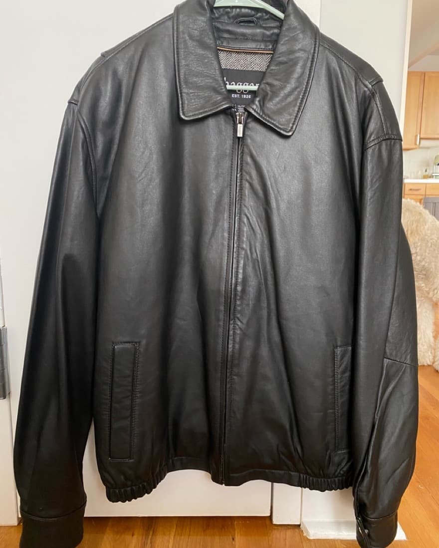 Black Leather Bomber Jacket - Image 1