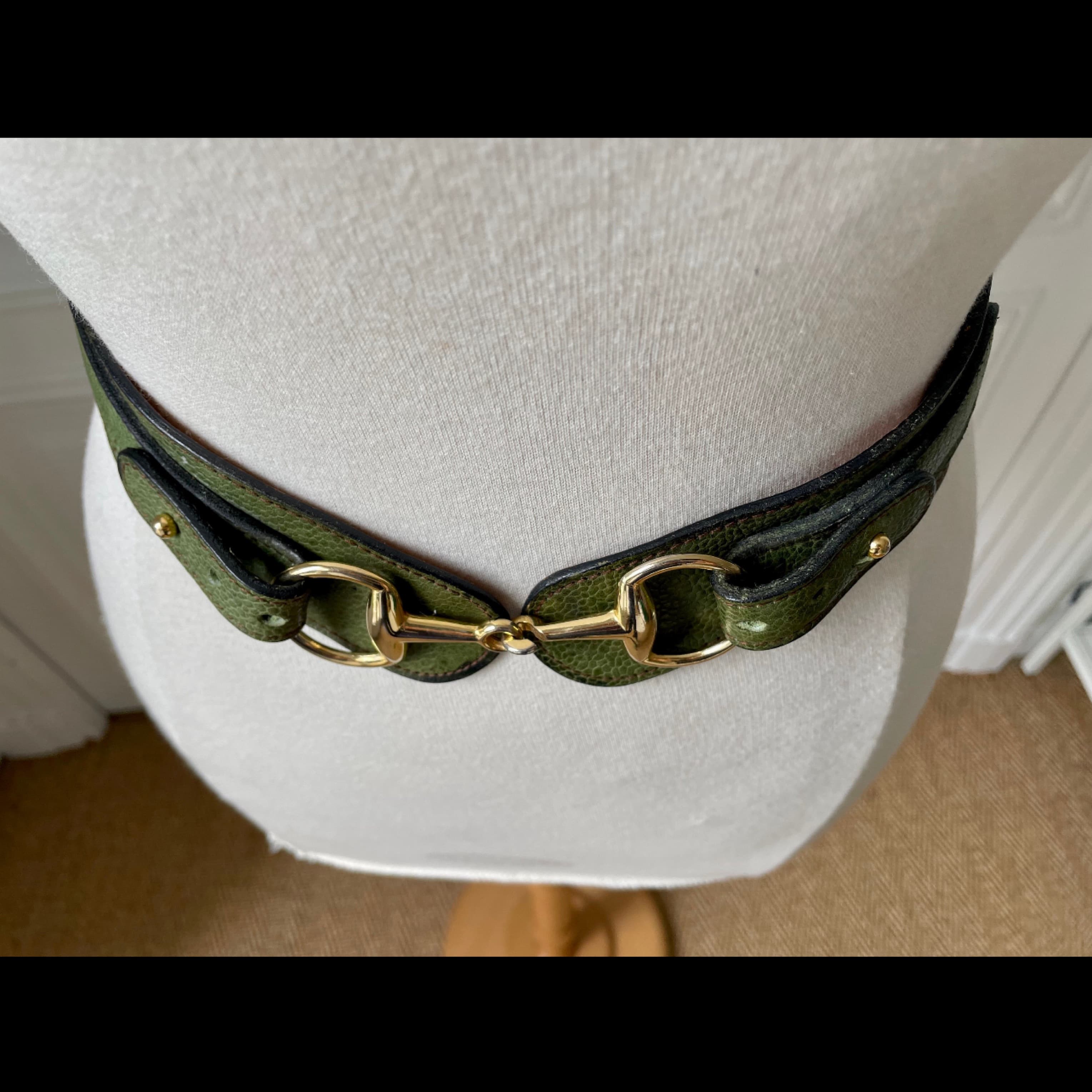 Vintage 90s olive green belt gold - Image 4