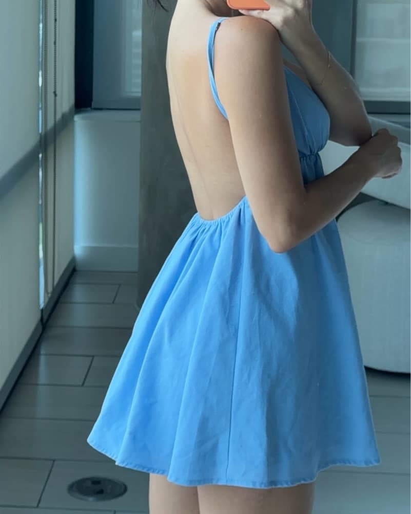 Flowing Blue Babydoll Mini Dress - Image 2