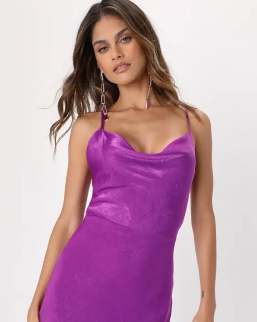 Purple Satin Cowl Neck Maxi Dress - Image 3