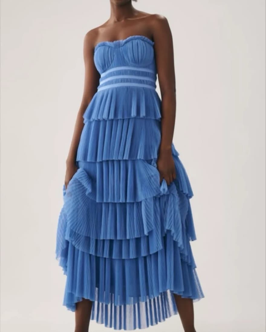Tiered Blue Pleated Gown - Image 1