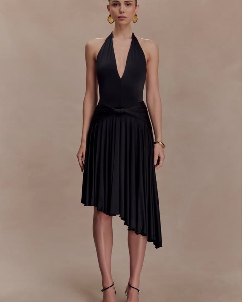 Meshki Black Halter Midi Dress - Image 1