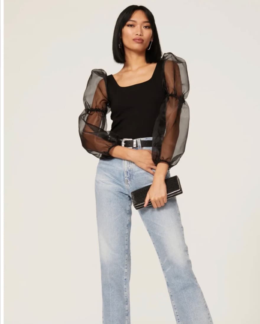 Loana Black Organza Sleeve Top - Image 3