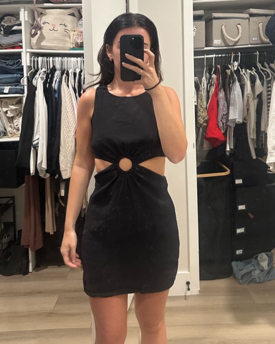 Black Zara O-Ring Linen Cut Out Dress - Image 2
