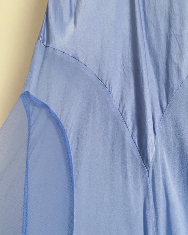 Blue Silk Sheer Mesh Halter Maxi Dress - Image 6