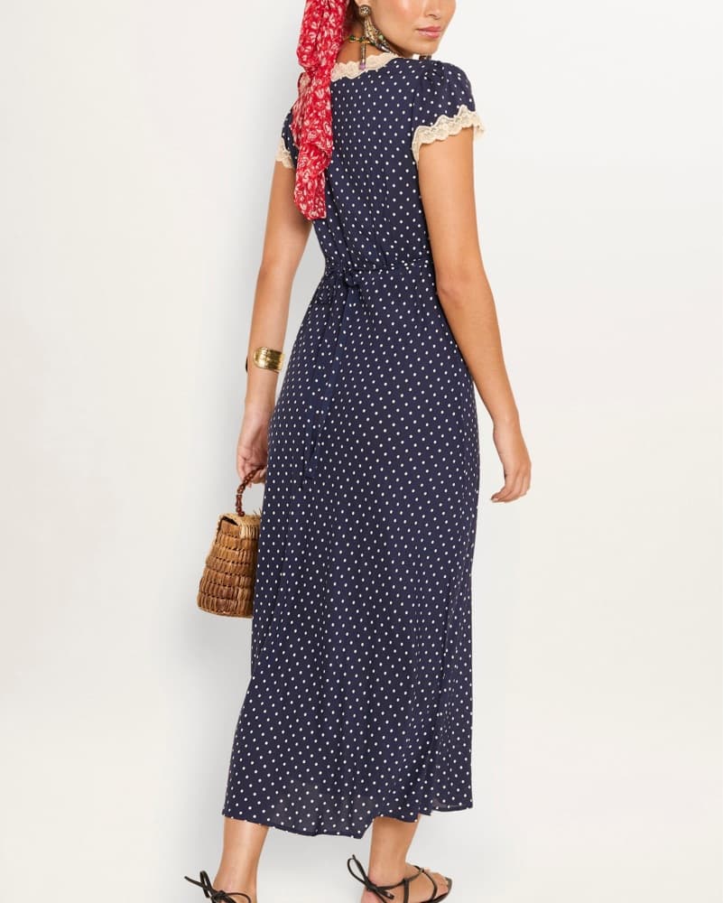 Rixo Clarice Navy Polka Dot Midi Dress - Image 3