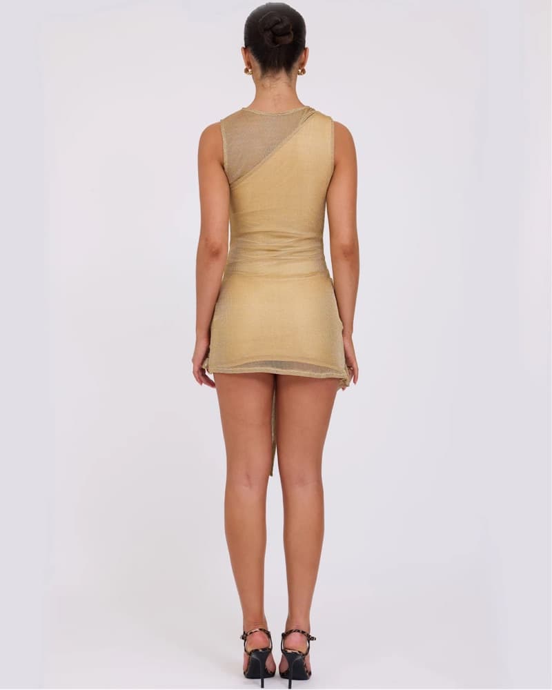 Gold Mini Dress, Tiger Mist AZELMA DRESS - Image 4