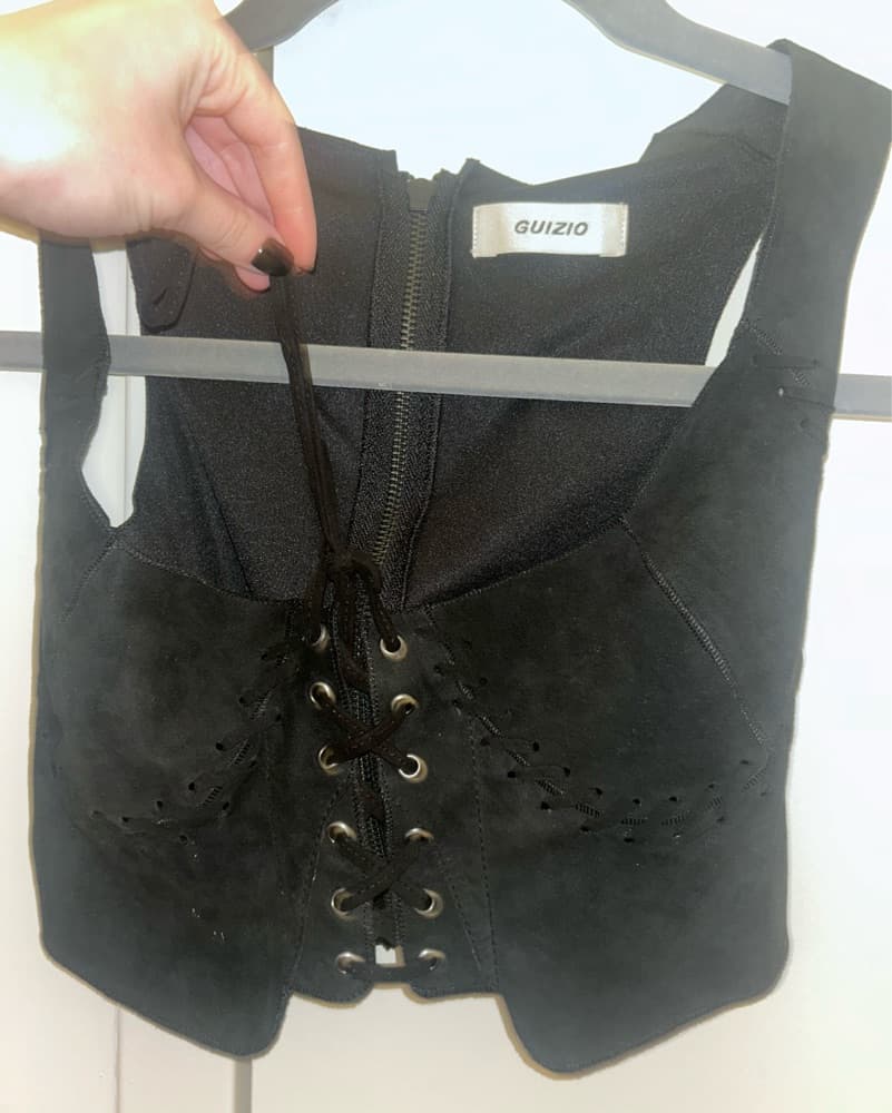 Danielle Guizio Suede Corset lace up top - Image 2