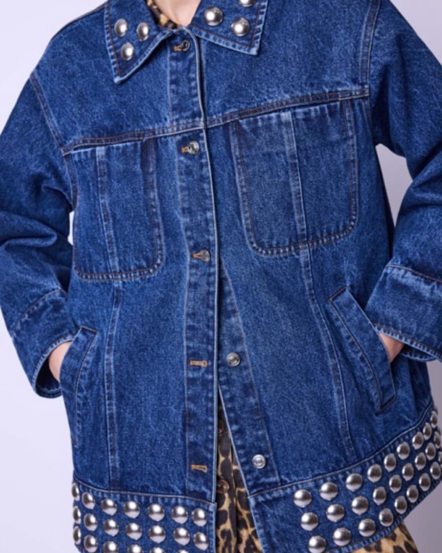 Studded Denim Barn Jacket - Image 2