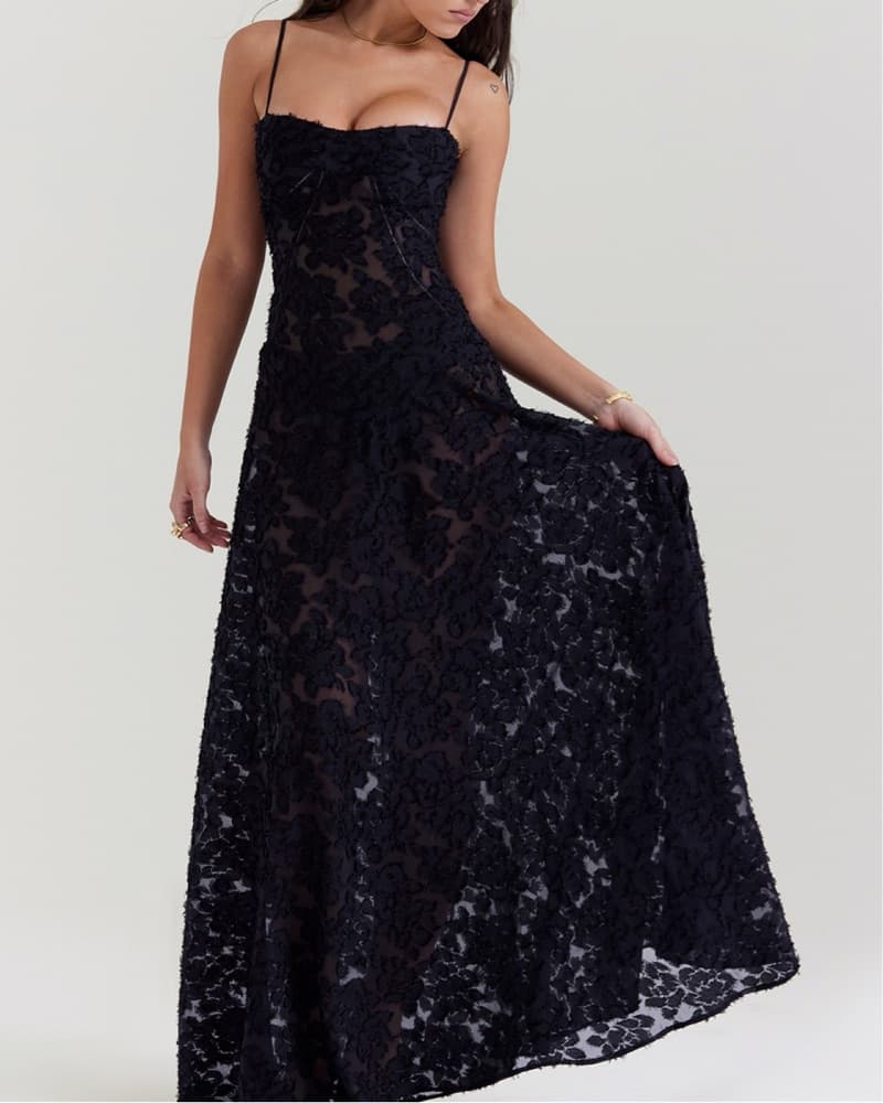 House Of CB Black Floral Lace Maxi Dress - Image 2