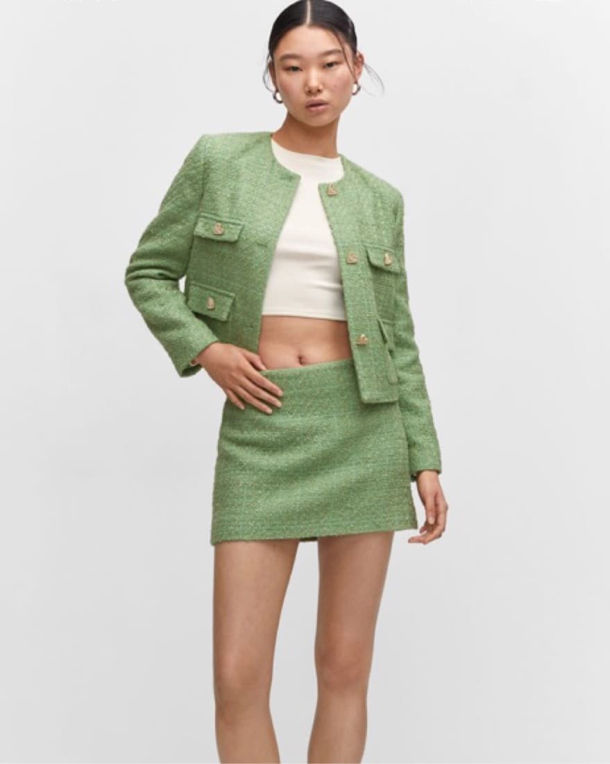 Green Tweed Mini Skirt  - Image 3
