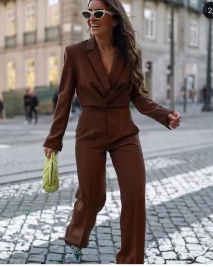 Zara Brown Cropped Blazer - Image 2