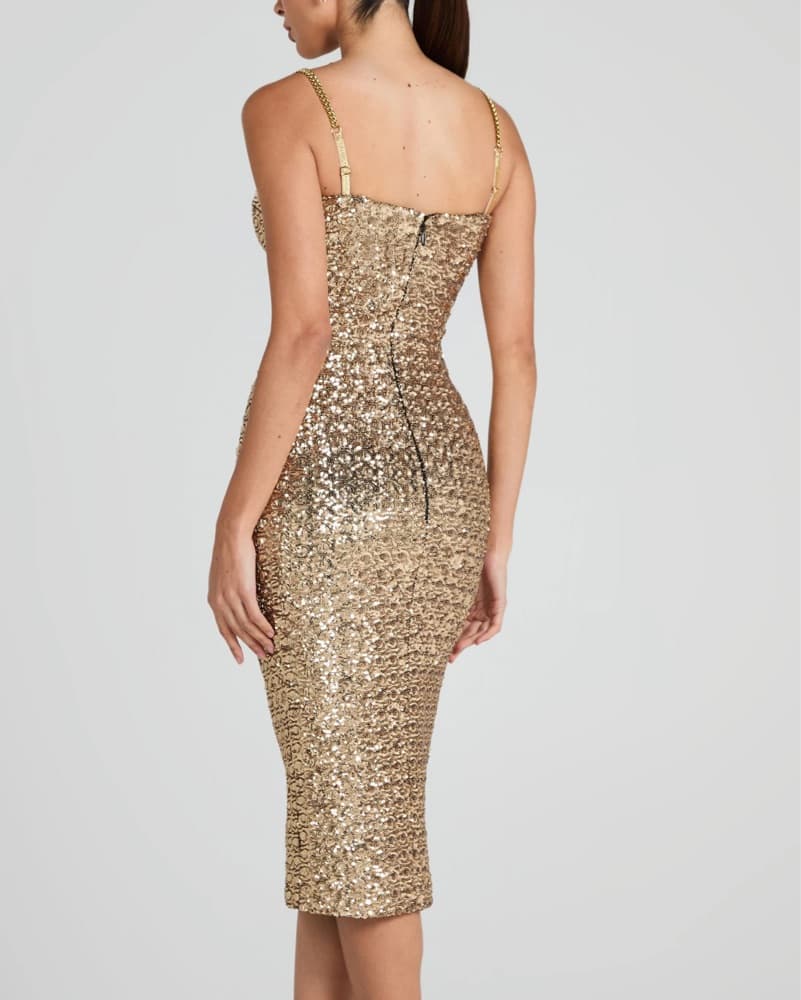 Glamorous Gold Sequin Midi Dress - Image 2